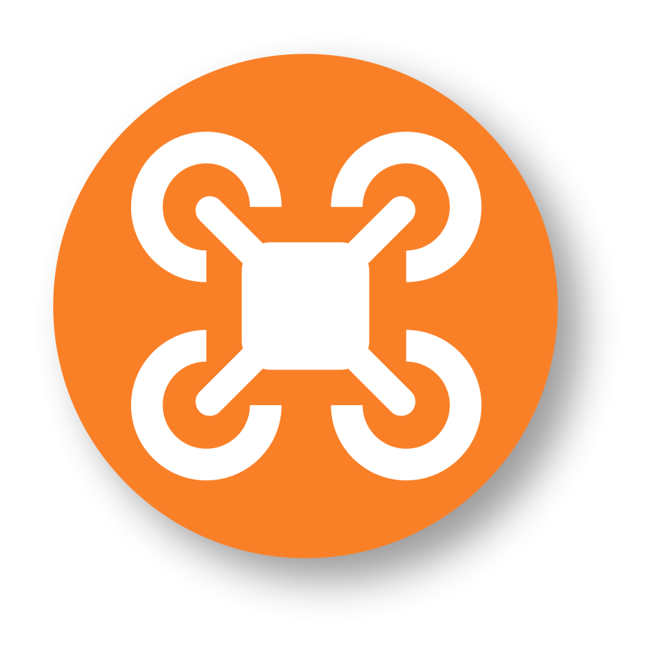 Icone de drone com fundo laranja redondo